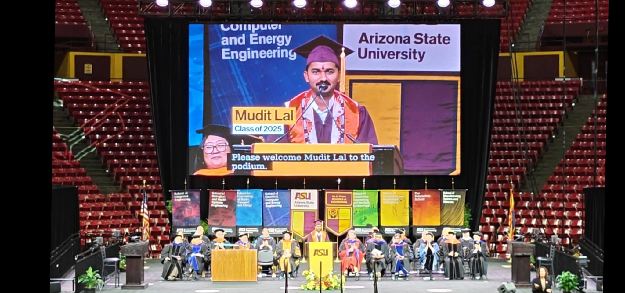 Mudit Lal delivering convocation speech at ASU